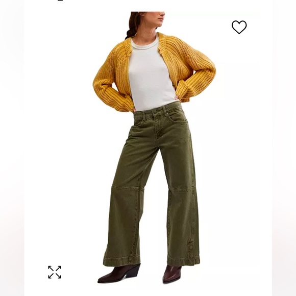 NWT Free People 🎉host pickx4🎉🎈 Benji relaxed fit wide leg jeans in army green - Picture 4 of 11